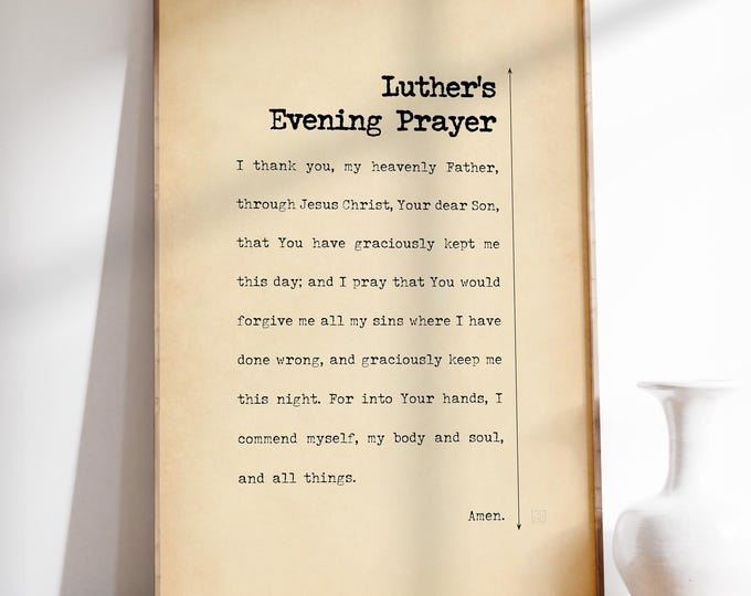 Evening Prayer Print - Christian Wall Art, Soft Vintage Typography, Printed, Framed or Unframed