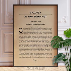 Dracula Book Page Poster – Reimagined First Page Wall Art, Gothic Literature Print, Vintage Vampire Novel Decor, Framed or Unframed Gift