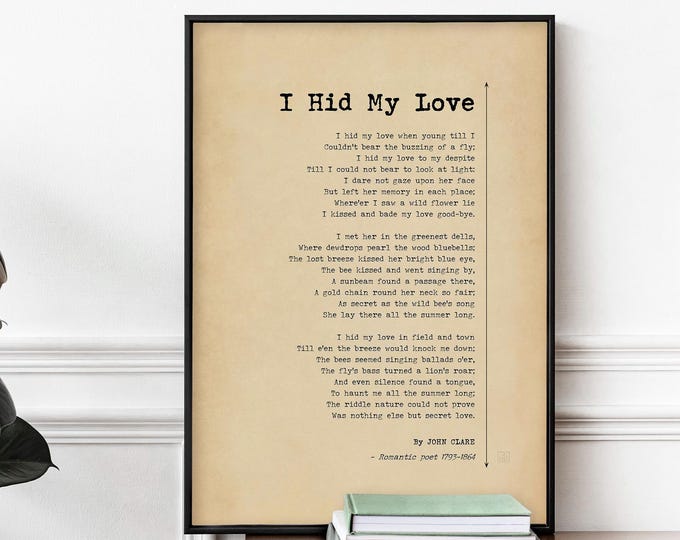 John Clare Poem Print - Vintage Style Secret Love Wall Art