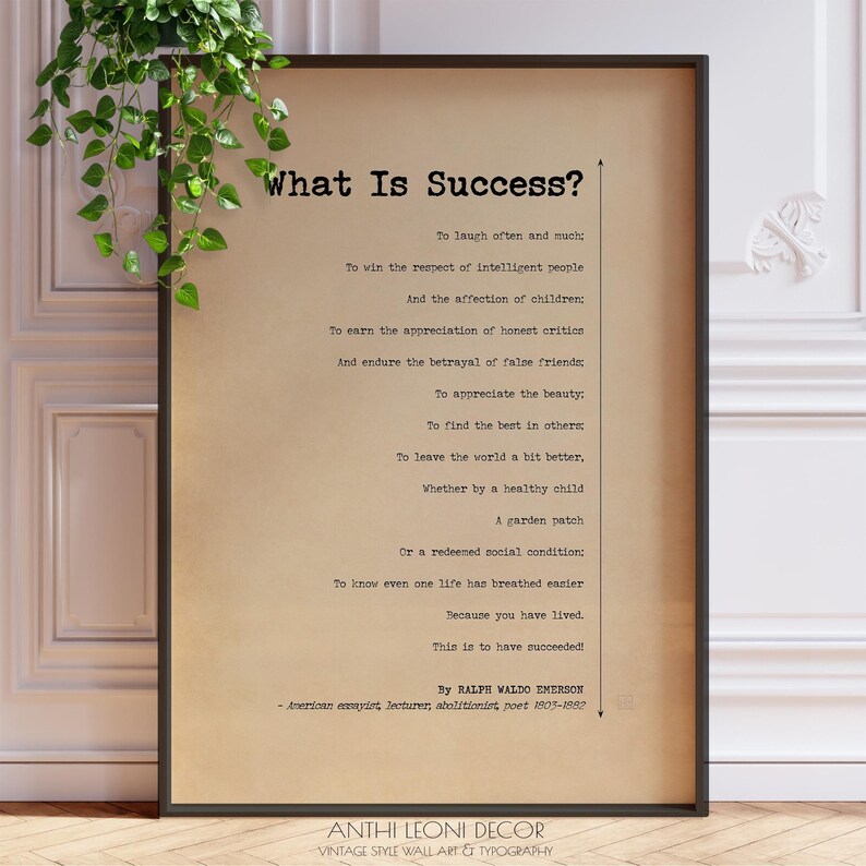 What is Success Quote Poem Waldo Poster Print Business Success Wall Art ...