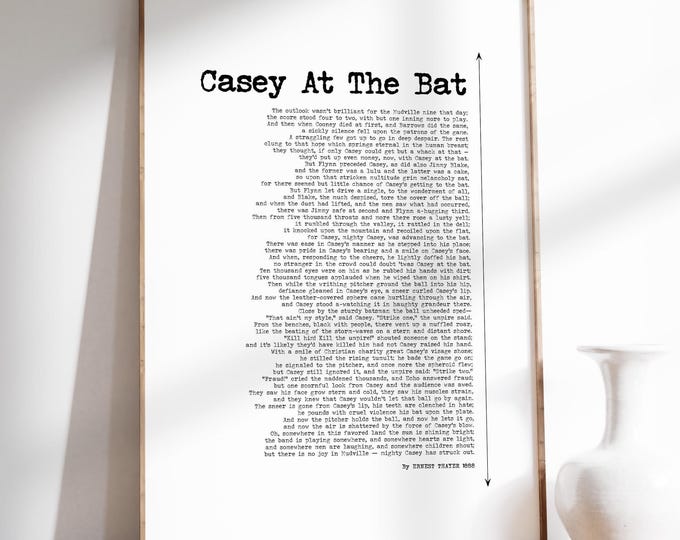 Casey At The Bat Poem Print - Baseball Nursery Wall Art, Framed or Unframed