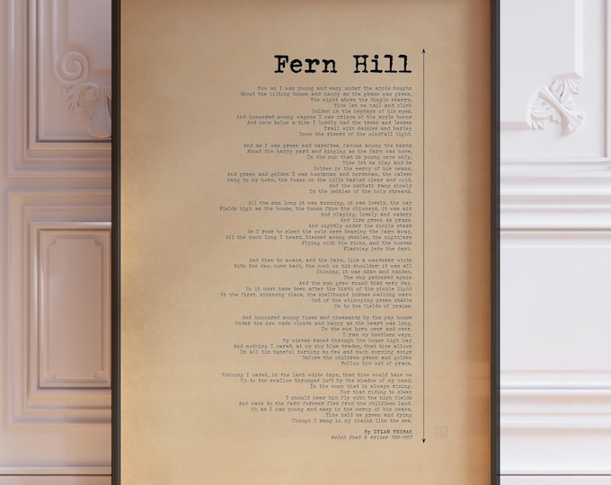 Fern Hill Poem Print - Dylan Thomas Welsh Poster, Vintage Literary Wall Art Gift