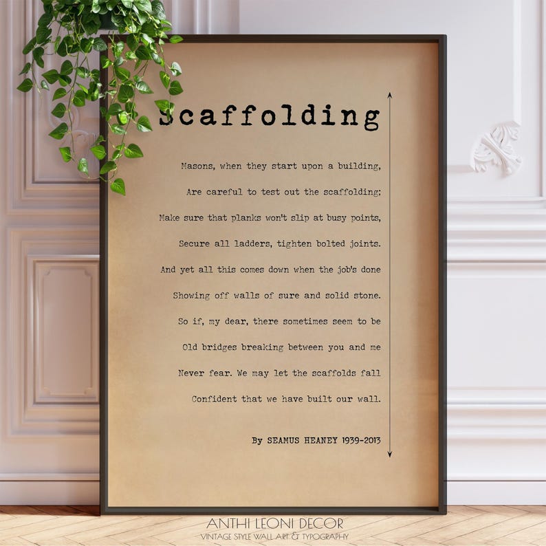 Scaffolding poem designed on a vintage style paper with typewriter style font and framed in simple black frame. This popular wedding poem, marriage poetry is an ideal gift for newly weds or anniversary presents. Wedding gift, anniversary gift.