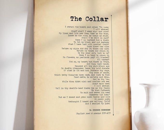 The Collar Poem Print - George Herbert, Classic Literary Wall Art, Devotional Poetry Decor