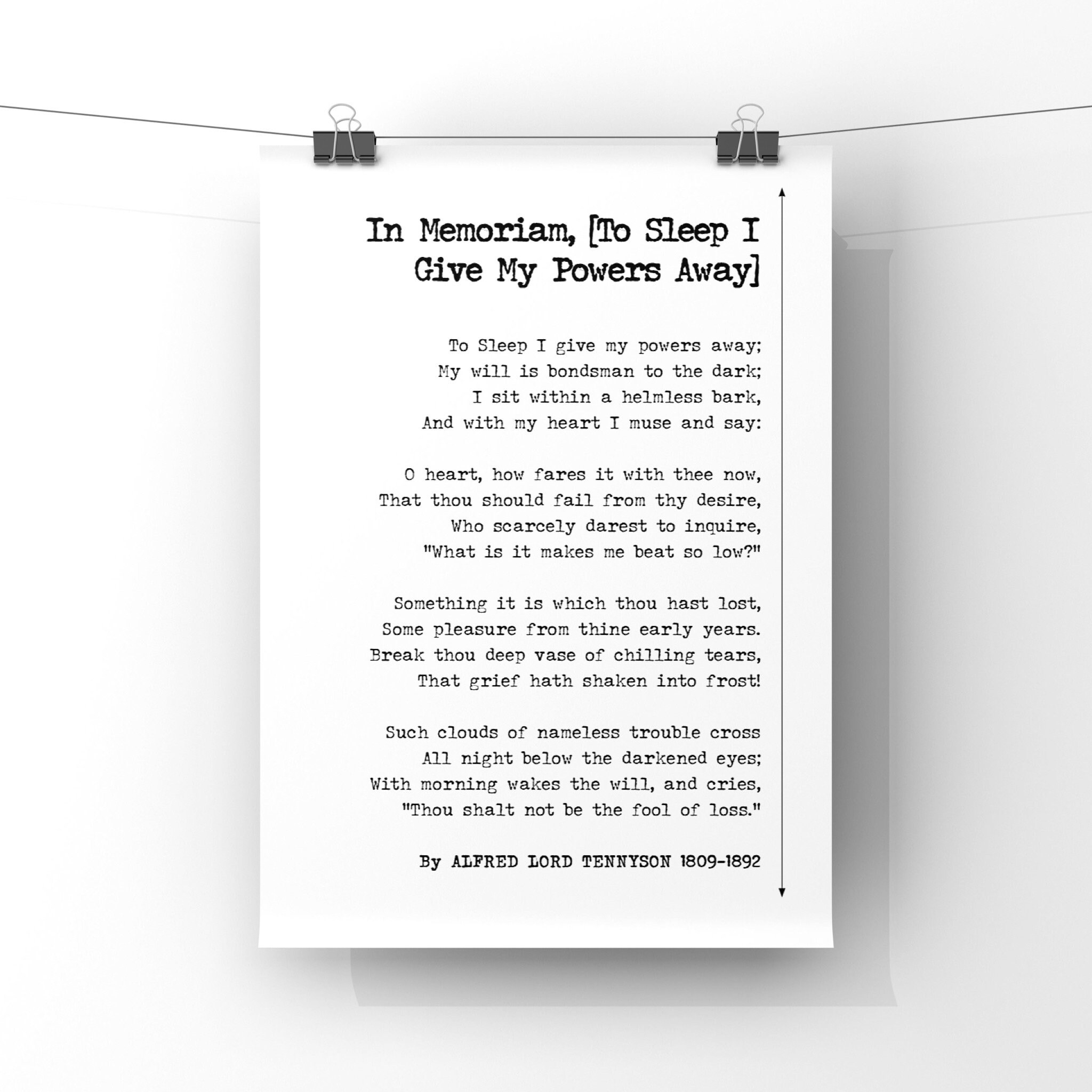 In Memoriam Poem by Alfred Lord Tennyson Poster Antique Etsy