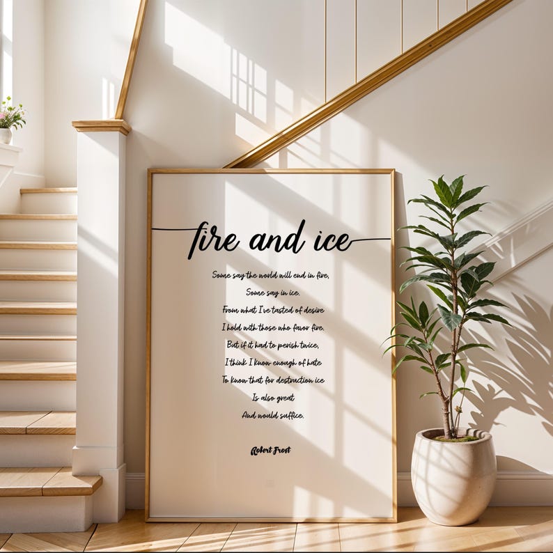Robert Frost Poem Print - Fire and Ice Modern Script Wall Art - Etsy