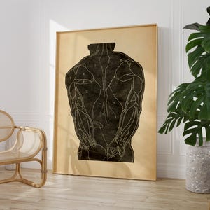 Menselijke anatomie mannelijke anatomische studie rugspieren Wall Art Print | Cadeau voor student medische anatomie spierstructuur illustratie | GEDRUKT