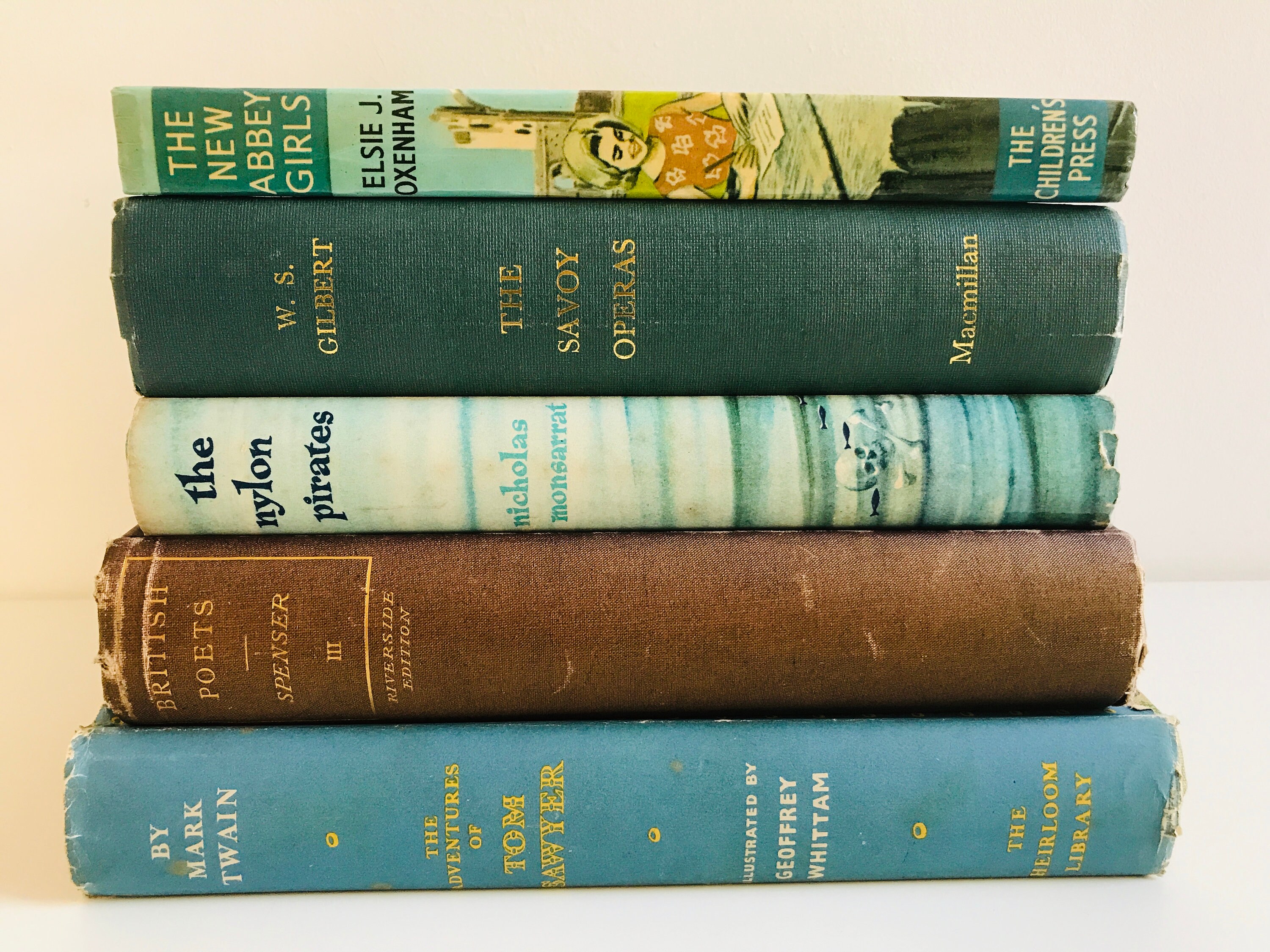 Teal Blue Green and Brown Decor Book Collection Decorative