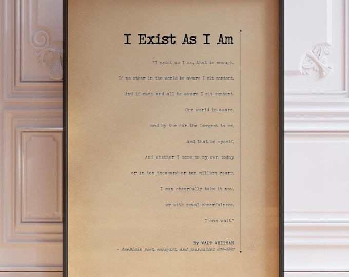 Walt Whitman Poem Print - "I Exist As I Am" Quote