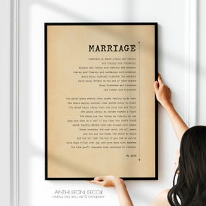 Marriage Love Poetry by Anonymous Poster Print | Funny Wedding and Marriage Vows Poem | PRINTED