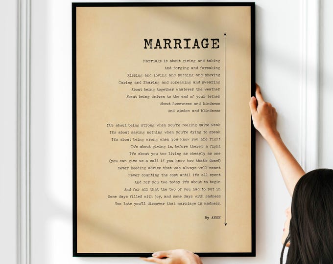 Marriage Love Poetry Poster, Wedding Vows Poem (Unframed or Framed)