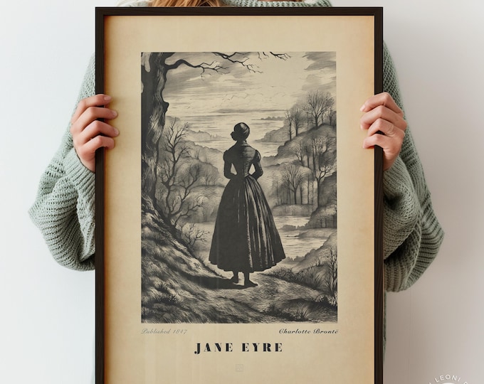 Jane Eyre Gothic Wall Art Vintage Paper Print - Literary Illustration, Charlotte Brontë Artwork, Gothic Book Lover Gift