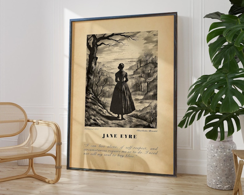 Jane Eyre Book Illustration Print - Charlotte Bronte Wall Art Poster, Reading Corner Decor, Framed or Unframed Literary Gift image 3