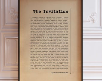Romantic Poetry Wall Art - The Invitation Love Poem Vintage Print, Framed or Unframed Gift