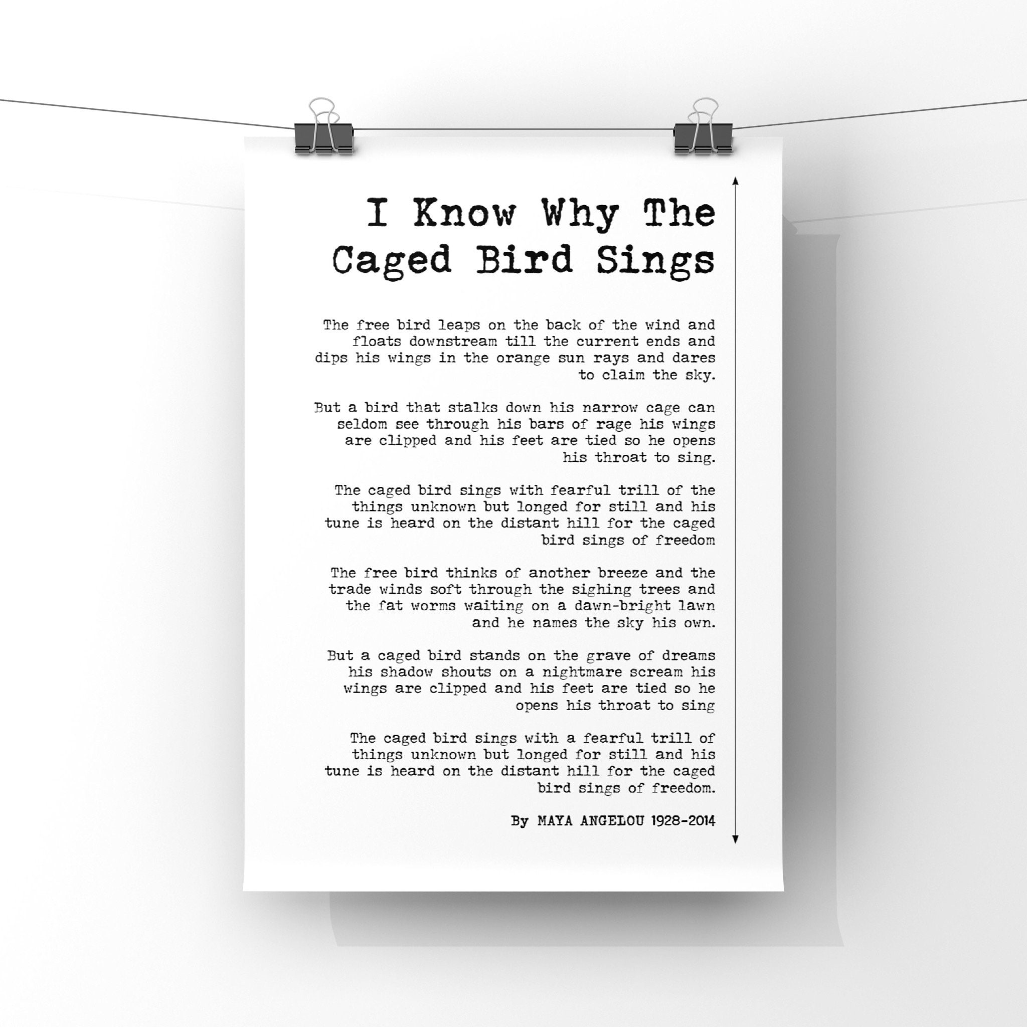 I Know Why The Caged Bird Sings Poem by Maya Angelou Poster Etsy