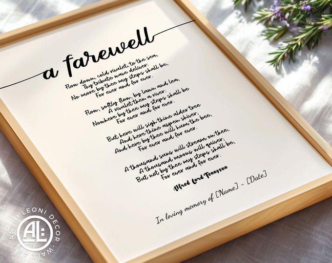 Funeral Poem Poster – “A Farewell” by Alfred Lord Tennyson, Memorial Reading & Remembrance Wall Art