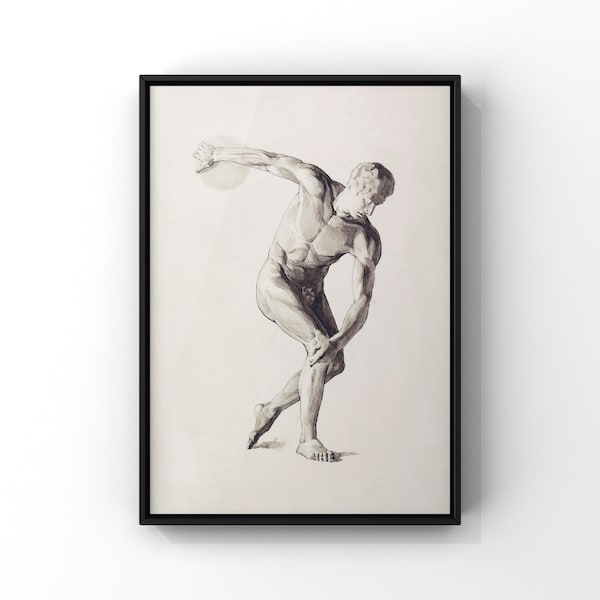 Naked Man | Statue Print | Nude Male Discus Thrower by Jan Veth | Ancient Greek Wall Art | Classical Art Print | PRINTED Poster Print