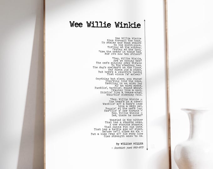 Wee Willie Winkie Poem Print - Nursery Rhyme Wall Art, Framed or Unframed Poster