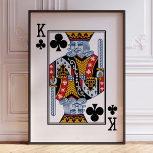 Poster Main de poker Roi des trèfles, Impression d'art murale Cartes à jouer noir, Impression jeu de cartes, décoration murale Roi | IMPRIMÉ