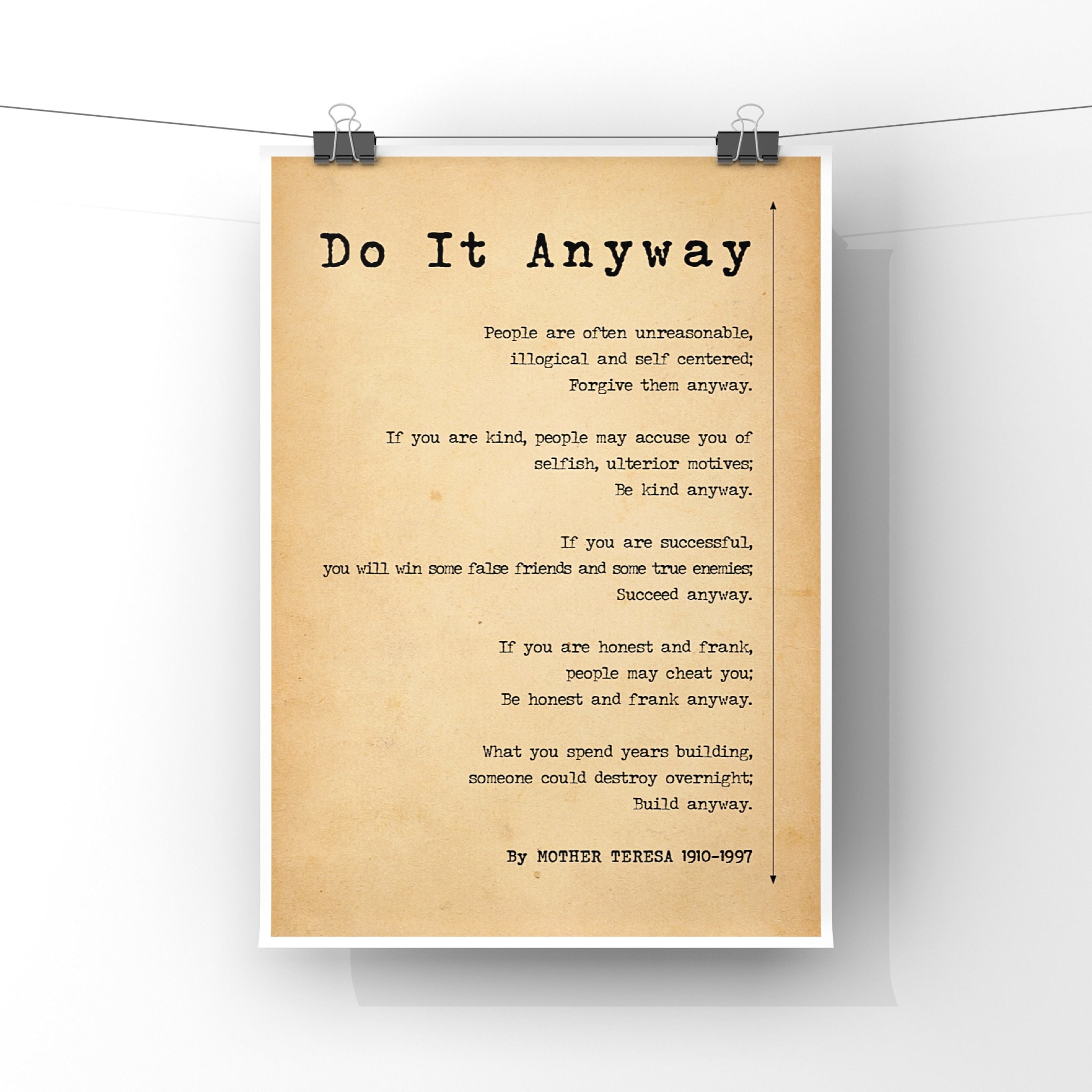 Mother Teresa Do it Anyway poem poster print