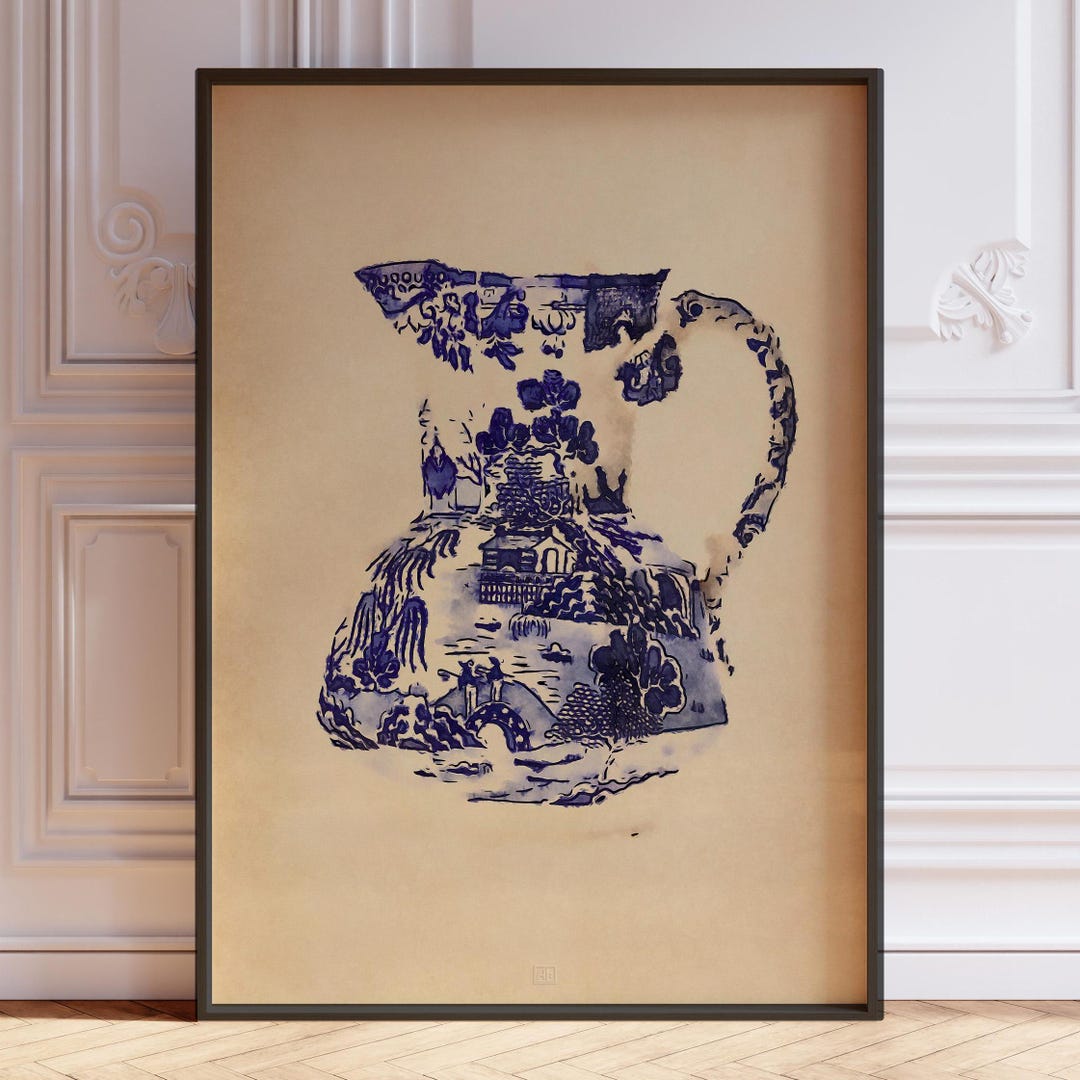 Vintage Blue and White Watercolour Print Willow Pattern Tea Caddy ...