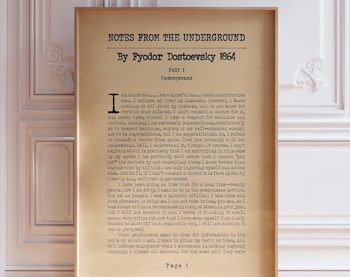 Notes From The Underground Poster - Fyodor Dostoevsky Novel Page Print