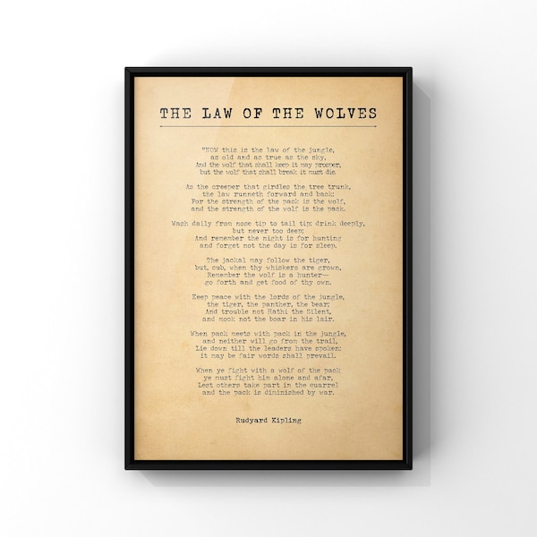 The Law of the Wolves By Rudyard Kipling Novel Book Poster Print | The Jungle Book Excerpt | Literary Wall Art | PRINTED