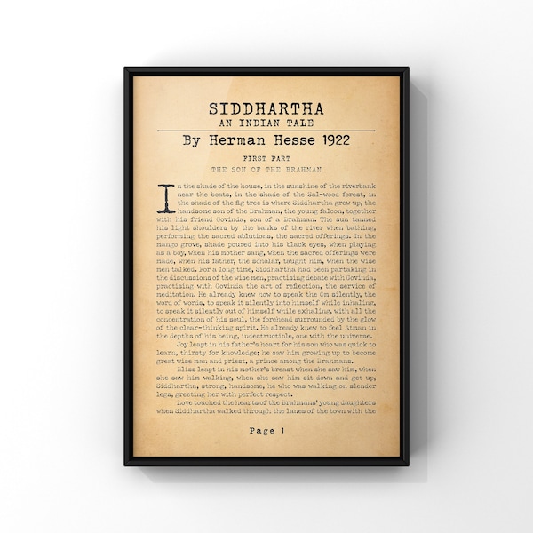 Siddhartha un conte indien par Hermann Hesse Page Print | Histoire courte classique du XXe siècle | Affiche typographique | IMPRIMÉ