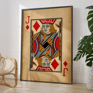 Ancien valet de carreau art mural rustique cartes à jouer affiche impression carte rouge décoration de chambre | OPTIONS DE CADRE IMPRIMÉ