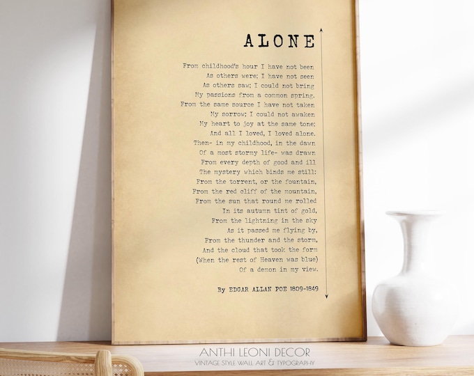 Edgar Allan Poe Alone Poem Print - Classic Literature, Framed or Unframed