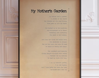 My Mother's Garden Poem Poster Print - Funeral Reading For Mum, Remembrance Service, Memorial Poetry Wall Art, Framed or Unframed
