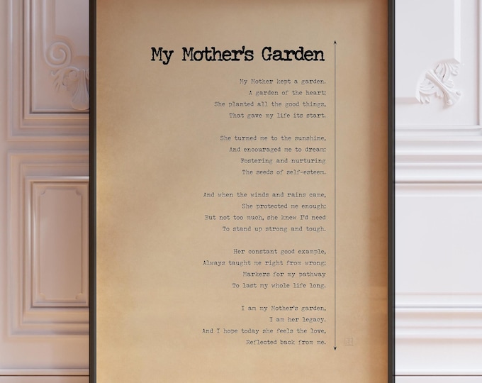 My Mother's Garden Poem Poster Print - Funeral Reading For Mum, Remembrance Service, Memorial Poetry Wall Art, Framed or Unframed