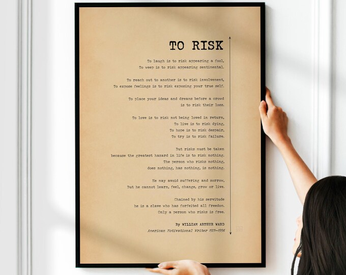 To Risk Poem Print - Vintage William Arthur Ward Quote, Motivational Wall Art