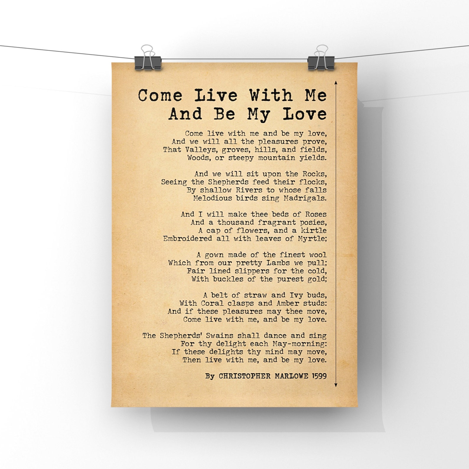 Come Live With Me and Be My Love Poem by Christopher Marlowe - Etsy