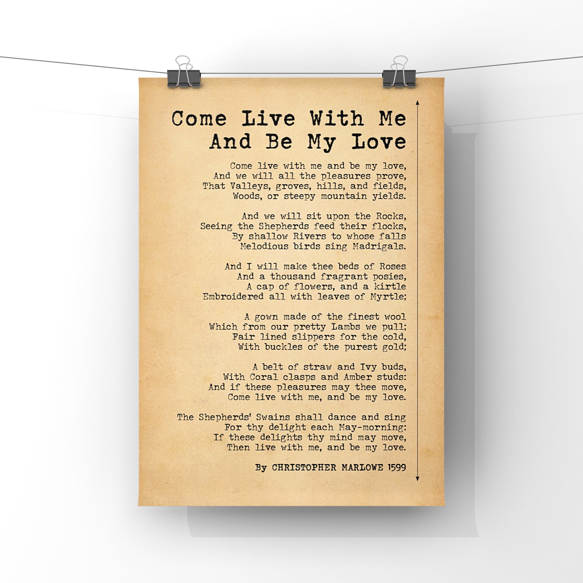 Come Live With Me and Be My Love Poem by Christopher Marlowe Etsy