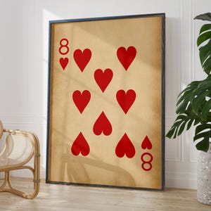 Antieke hartenacht poster print geluksgetal 8 cadeau leeftijd rustieke speelkaarten speelkamer kunst aan de muur | OPTIES GEDRUKT FRAME