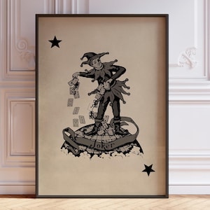 Black Joker Playing Card Poster Print, Vintage Poker Cards Wall Art Print, Antique Card Deck Print, Joker Wall Art | PRINTED