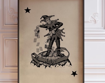 Black Joker Playing Card Print - Vintage Style Wall Art