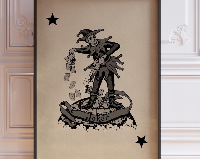 Black Joker Playing Card Print - Vintage Style Wall Art
