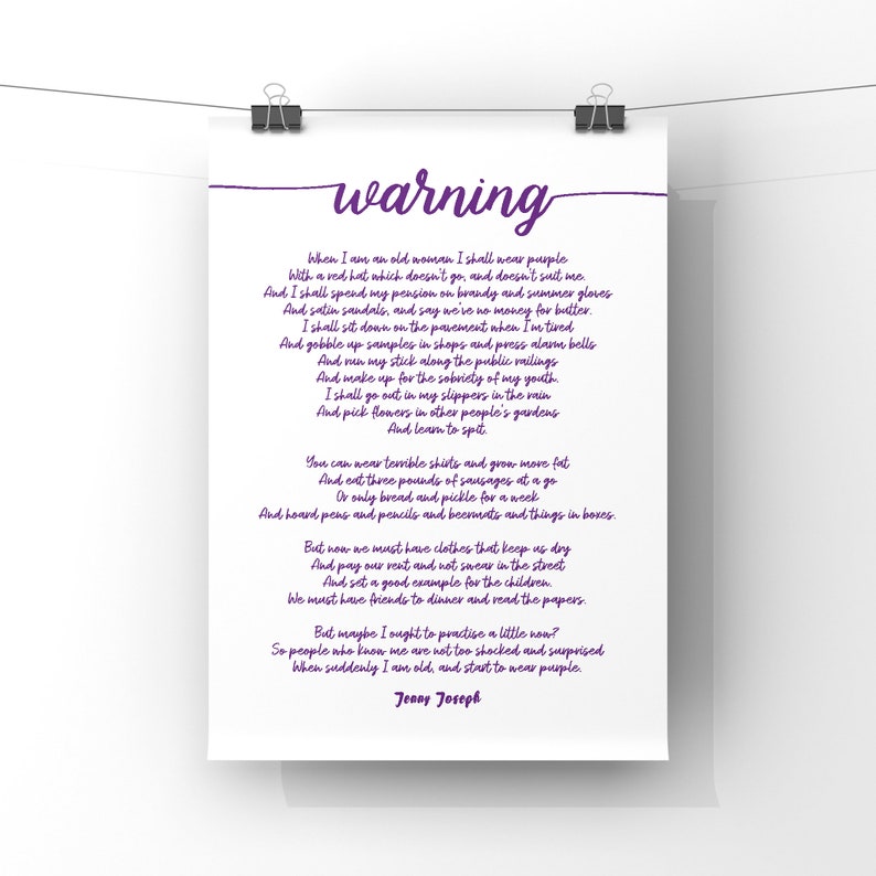 Warning Poem Print in Script Font by Jenny Joseph When I Grow Etsy Australia
