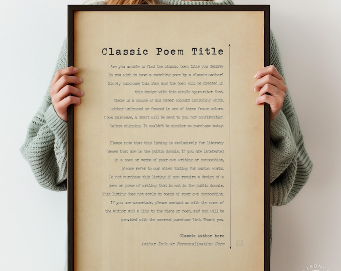 Custom Poem Wall Art - Choose Your Classic Verse, Printed, Framed or Unframed Poster