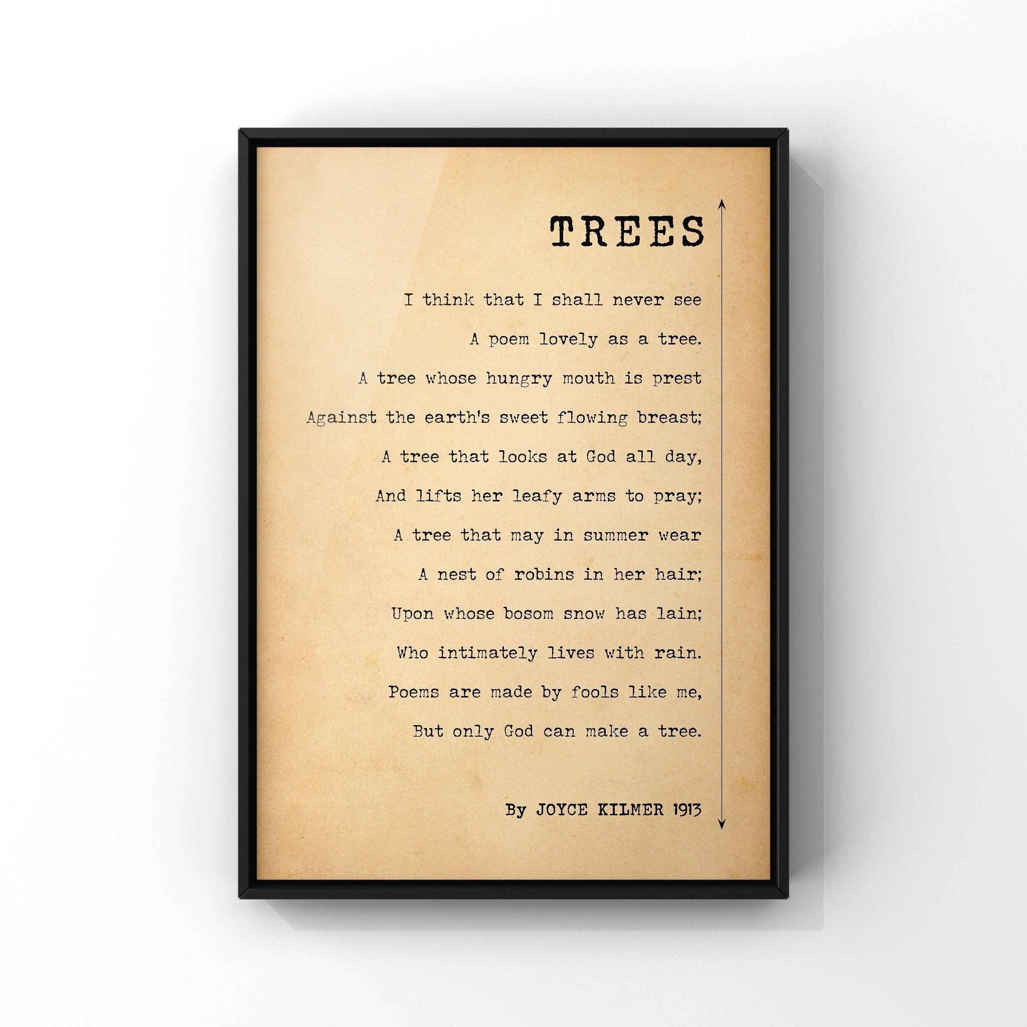 TREES by Joyce Kilmer 1913 Unframed Poetry About Tree Etsy