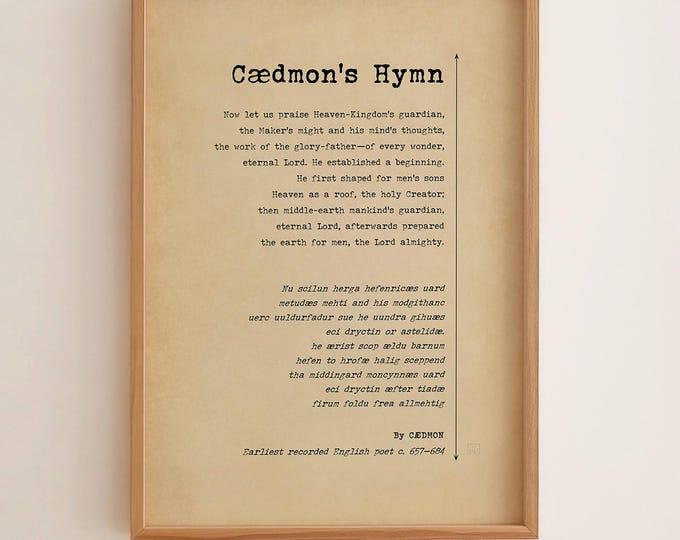 Cædmon’s Hymn Poem Print – Oldest English Poem Poster, Anglo Saxon Literature Wall Art, Early Medieval Poetry Print, Literary Gift