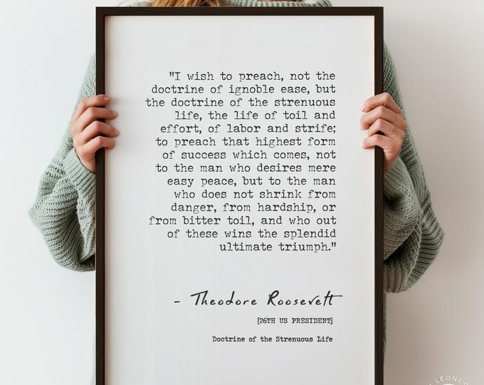 Military Poem - Doctrine of the Strenuous Life Print, Theodore Roosevelt Quote Poster, Powerful Masculine Quotes