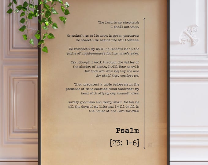 Psalm 23 Print The Lord Is My Shepherd Bible Verse Wall Art Christian Home Decor Vintage Bible Prints Faith Poster Gifts | PRINTED