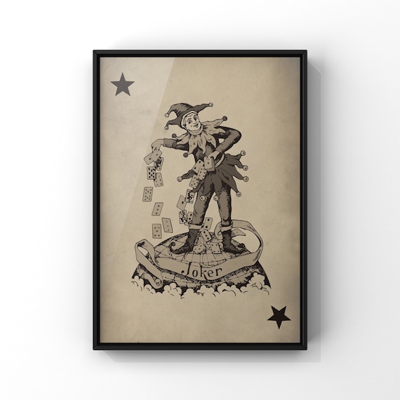 Black Joker Playing Card Poster Print Vintage Poker Cards Etsy