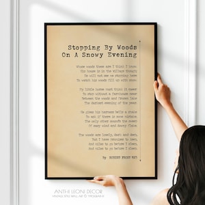 Stopping By Woods on a Snowy Evening Poem by Robert Frost, Popular Children&#39;s Poem Print, Nursery Wall Decor, Framed or Unframed