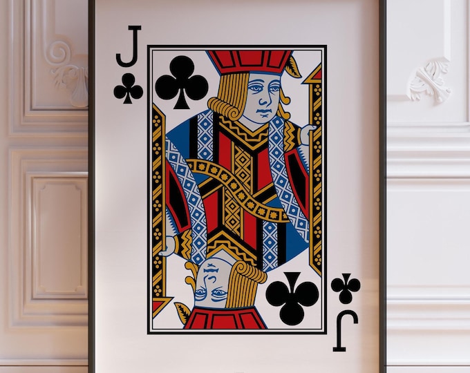 Jack Of Clubs Playing Card Poster Print, Black Jack Playing Card, Card Deck Print, Poker Hand Poster, Jack Wall Art | PRINTED