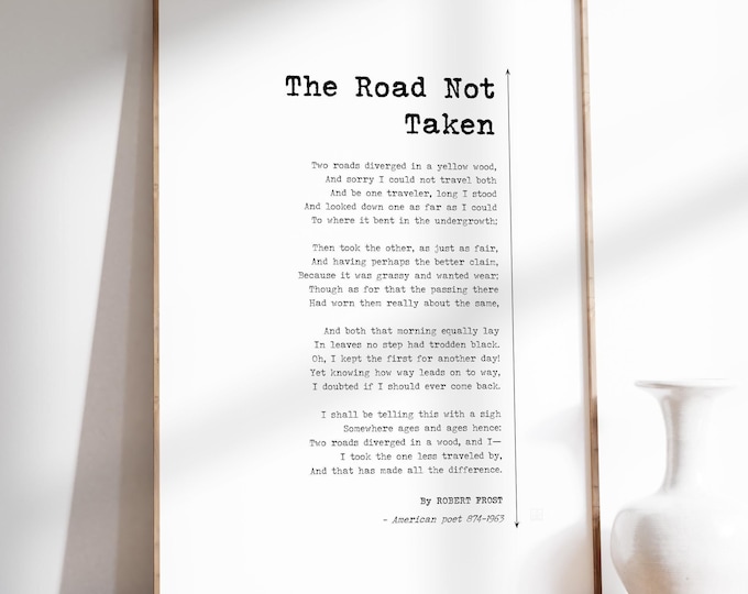 The Road Not Taken Poem Print - Motivational Robert Frost Wall Decor, Frame or Unframed