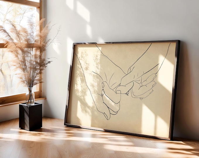Pinky Promise Line Art Print - Minimalist Couples Wall Decor